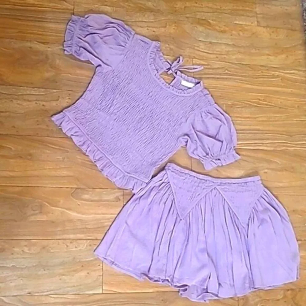 Lavendar Matching Set  Smocked Top Skirt Feminine Frilly Boho Outfit